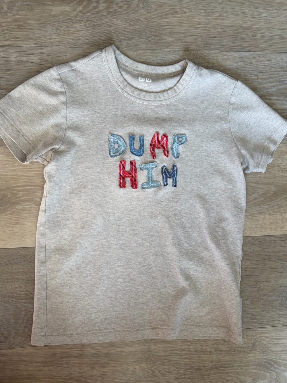 Upcycled Uniqlo “Dump Him” Patchwork Baby Tee XS